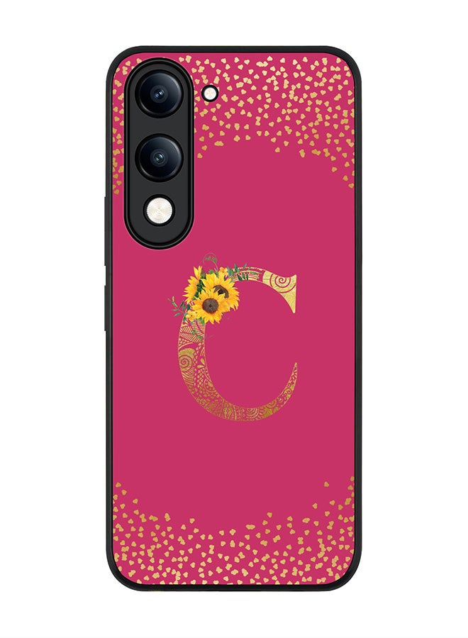 For vivo Y04 / Y29t 5G Case,Slim fit Camera Protection, Shockproof Thin Phone cover  - Custom Floral Monogram - C ( Deep Pink )